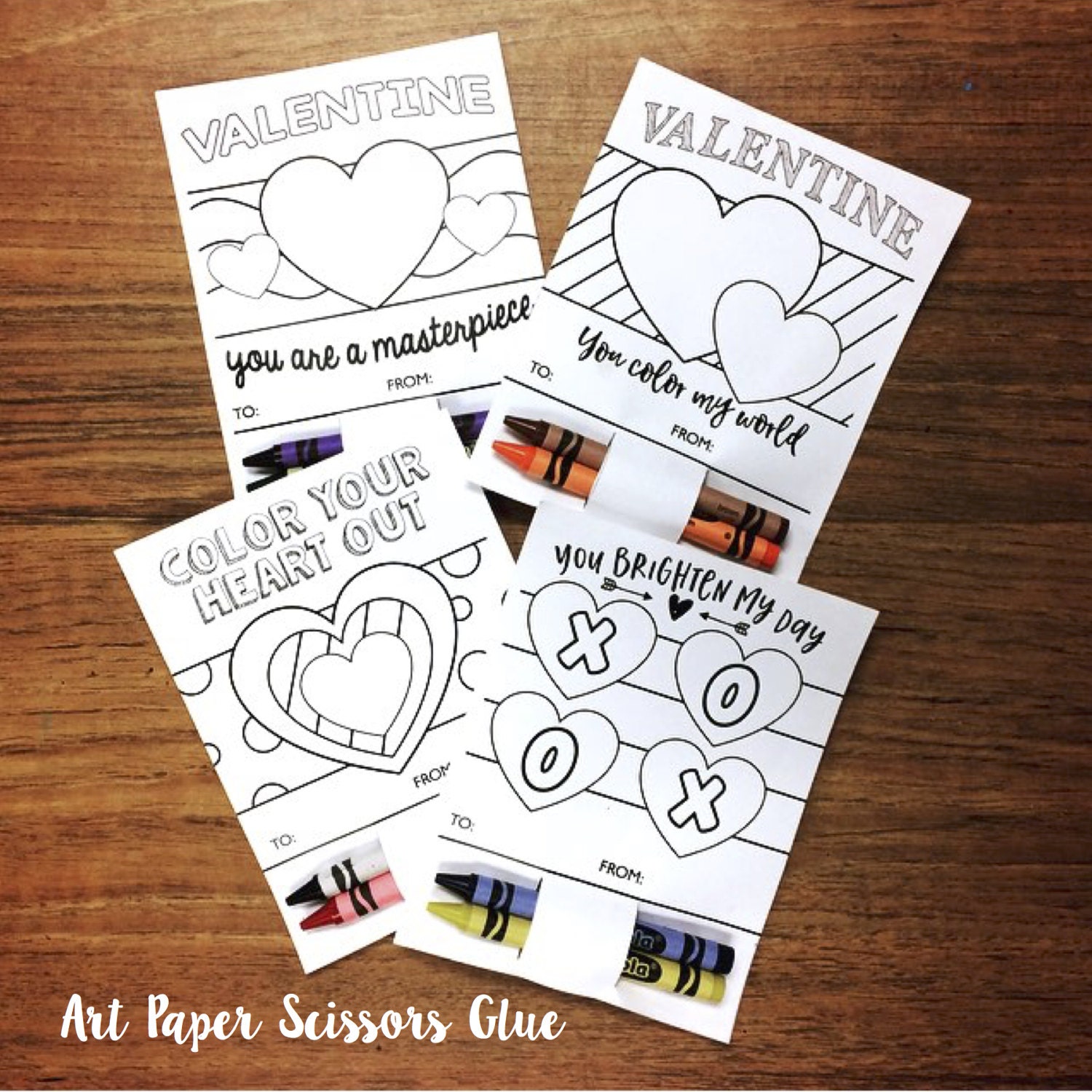 Download DIY Printable Valentines for Kids/ Color in Valentines/ Crayon