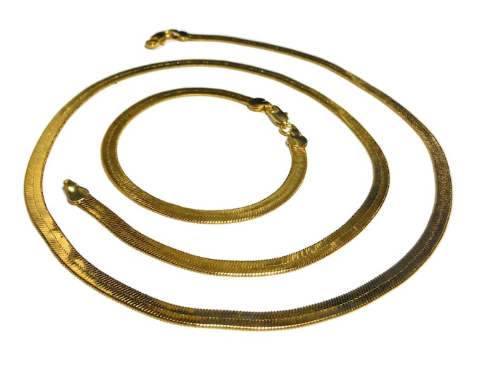 FREE SHIPPING Gold plated chain necklace and bracelet, herringbone chain with lobster clasp