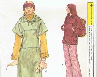 Very Easy Vogue Hoodie Dress and Pants Pattern 9639. Knit Hoodie in 2 Lengths - Dress and Top- Straight Leg Pants. Size 12 Bust 34 in.