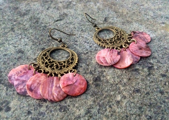 Pink "Simply Chandelier" Mussel Shell Earrings