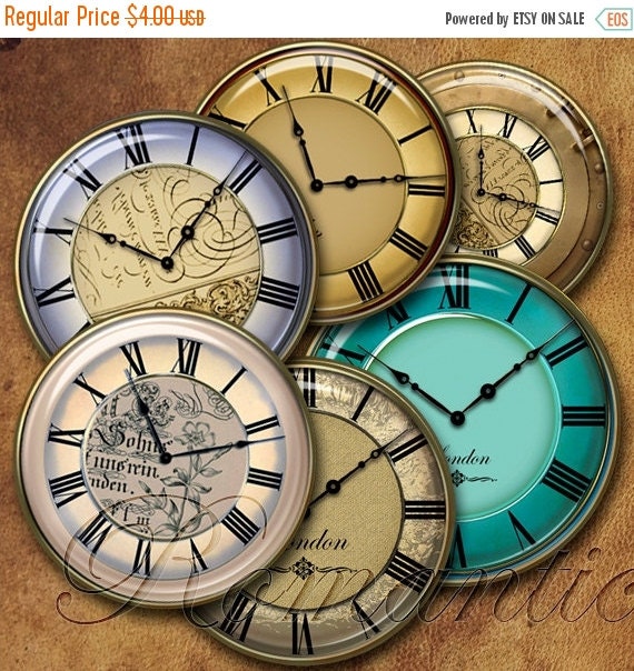 SALE50 1 inch circle Vintage Clock Faces by RomanticLetters
