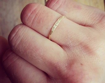 Super Skinny Stackable Gold Name Rings, Sterling silver skinny name rings, Personalized Stacking Rings, Custom name rings, Skinny Name Rings