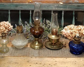 Vintage Lot of Brass and Glass Oil Lamps / Home Decor / Repurpose / AS IS