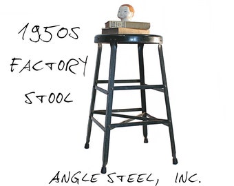 Vintage Factory Stool - Industrial Seating - Metal Stool - Angle Steel Inc. - Green Enameled - Drafting Stool - Industrial Decor
