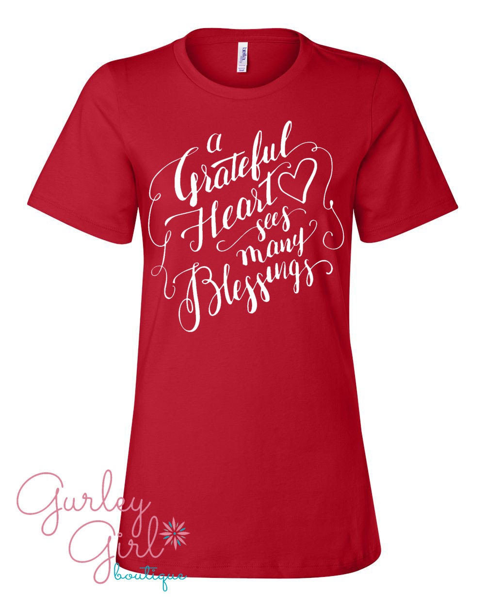 Women's Valentine Graphic Tee A Grateful Heart Sees Many Blessings
