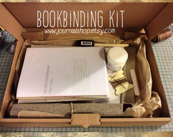 DIY book, book binding kit , book kit, bind my journal kit, journal kit with instructions, choice of 13 colors bookbinding leather