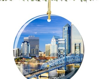 Jacksonville Christmas Ornament of Florida in Porcelain, Double Sided 2.75 Inches