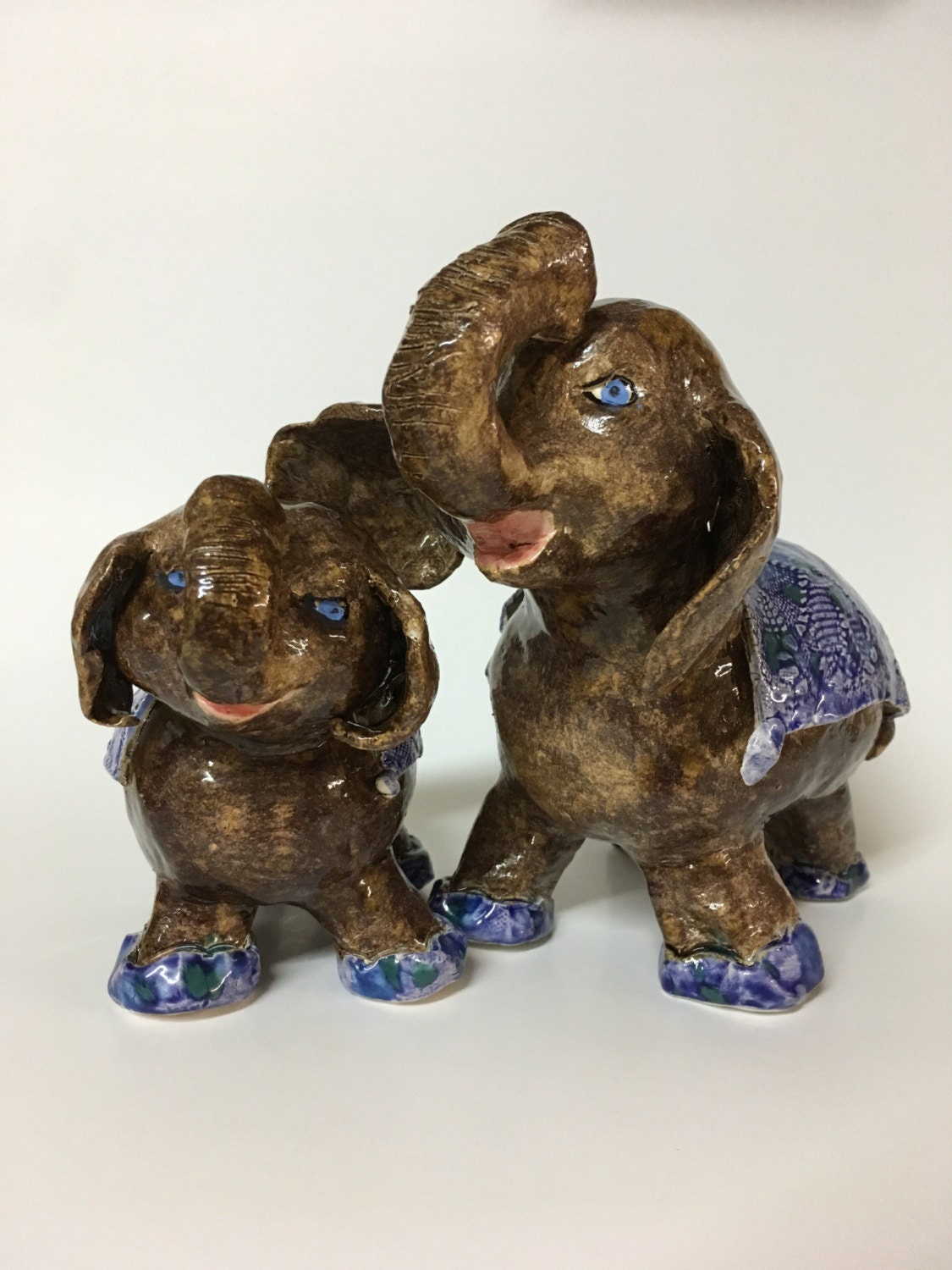 Handmade Pottery Hand Sculpted Elephants.