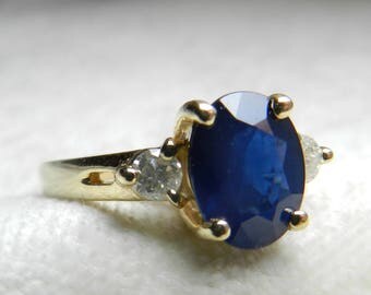Sapphire Ring 14K Sapphire Engagement Ring Diamond Sapphire Diamond Ring 14K Gold Anniversary Ring Gift September Birthday Gift Mermaid Ring