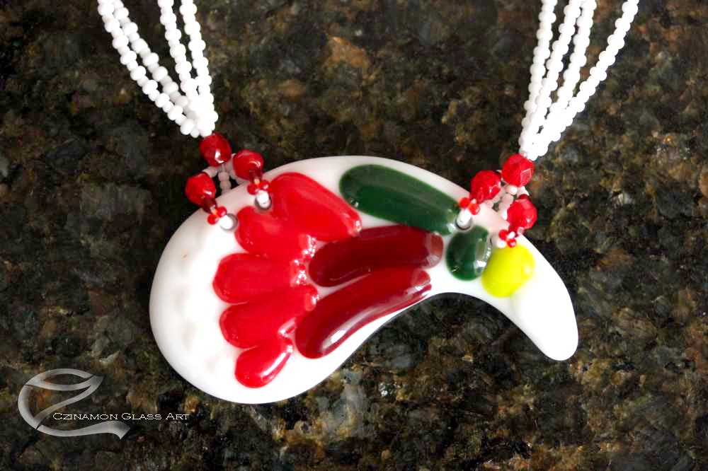 Unique beaded fused glass pendant with by CzinamonGlassJewelry