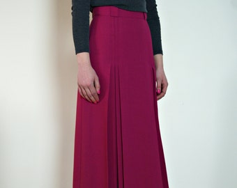 1980s jacques vert midi skirt | fuchsia skirt | vintage pink pleated skirt | wool crepe