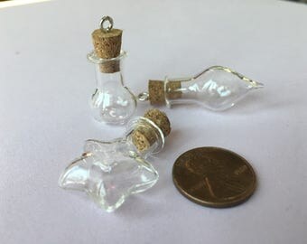 Tiny Glass Bottle & Cork - Ready to Fill and Wear, Star, Droplet, Potion Bottle
