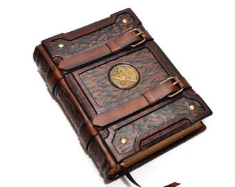 Brown leather journal Pentagram - Medieval style, Book of Shadows, Aged paper journal, Book of spells, necronomicon leather