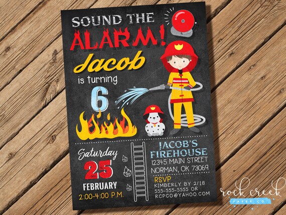 Firefighter Invitation Fireman Birthday Party Firefighter