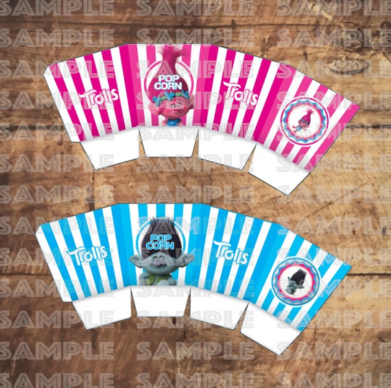 Blue Or Pink Striped Trolls Printable Popcorn Boxes