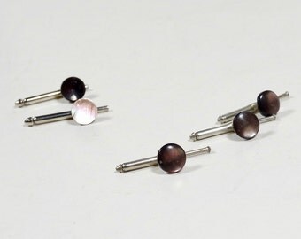 Mother of Pearl Tuxedo Shirt Studs - Lot of 5 - Vintage Tux Silver Studs Button Mother-of-Pearl