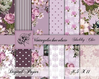 ON SALE Digital Scrapbook Paper, Digital Floral Shabby Paper, Lilac Shabby Digital Paper, Lavender Paper Printable. No. P107