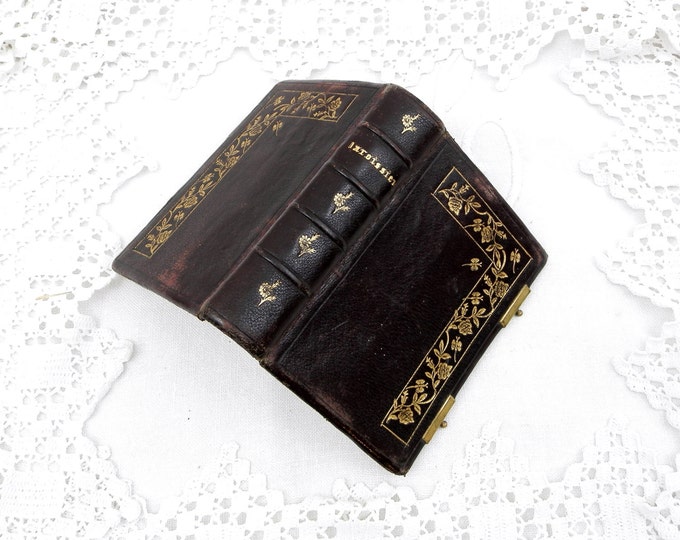 Antique French Religious "Paroissien Romain" Leather Bound Book with Gold Pattern Printed in 1885, French Decor, Mesil Booklet from France