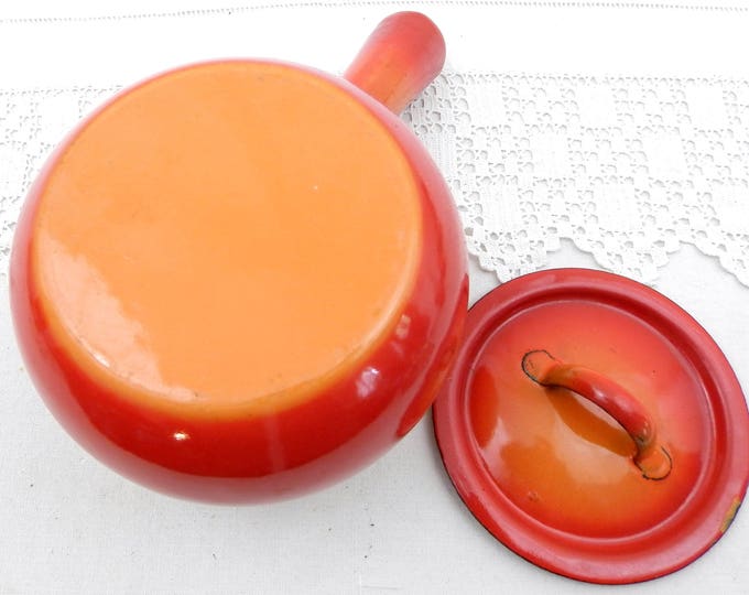 Vintage French Bright Orange Enamelware Pot Belly Pan with Lid, Enamel Sauce Pan, Cooking Pot, 1960s Retro, Kitchen, Interior, Kitchenware Vintage French Bright Orange Enamelware Pot Belly Pan with Lid, Enamel Sauce Pan, Cooking Pot, 1960s Retro, Kitchen, Interior, Kitchenware