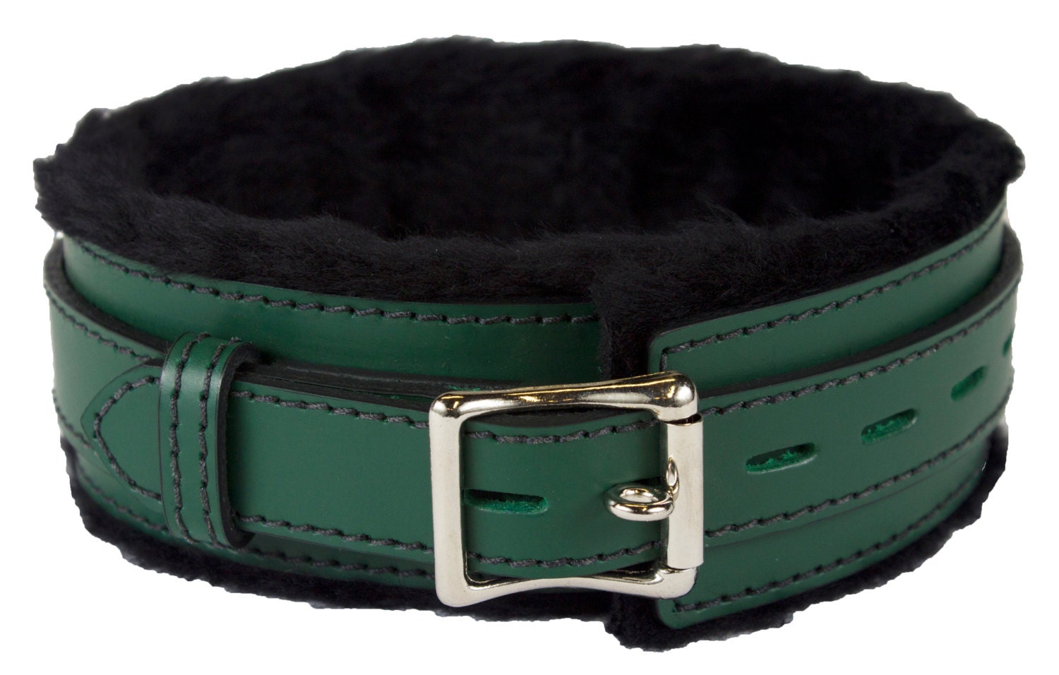 Leather Locking Collar Green/Bondage/Fetish/Costume Collar