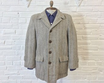 Vintage 1950s Penney's Gray Striped Car Coat. Size 38
