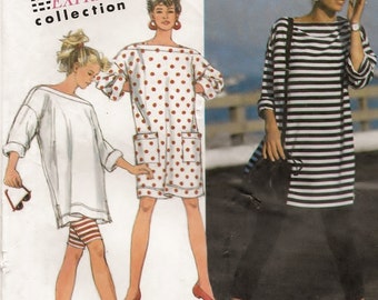 A Bateau Neckline, Oversize Dress / Tunic, and Capri Leggings & Bicycle Shorts Pattern for Women: Uncut - Sizes 6 thru 14 • Simplicity 7741
