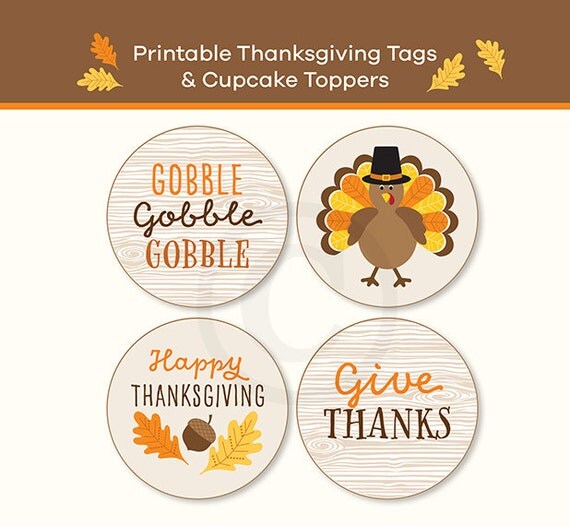 Thanksgiving Tags Cupcake Toppers Printable Instant