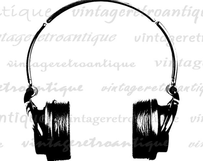 Printable Graphic Headphones Illustration Download Music Image Digital Vintage Clip Art Jpg Png Eps HQ 300dpi No.2035