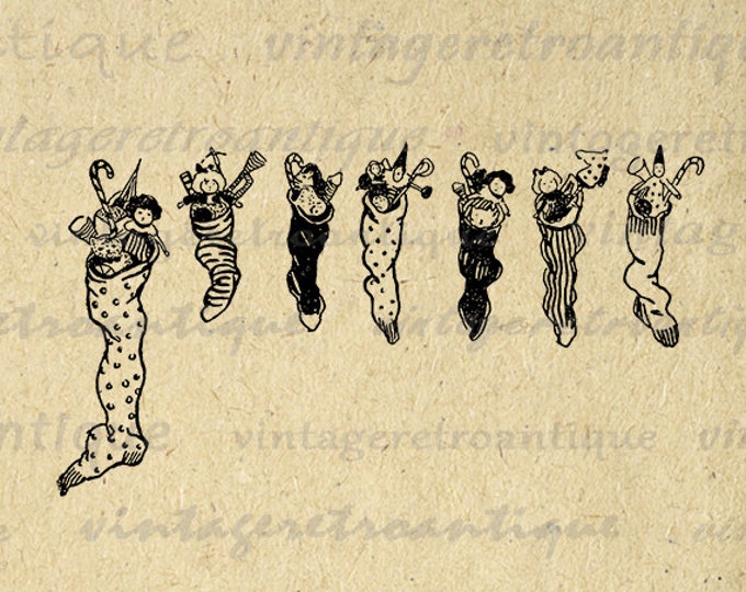 Printable Christmas Stockings Image Download Digital Graphic Illustration Antique Clip Art Jpg Png Eps HQ 300dpi No.2380