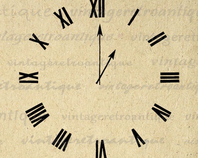 Clock Face with Hands Printable Graphic Download Image Digital Illustration Vintage Clip Art Jpg Png Eps HQ 300dpi No.2111