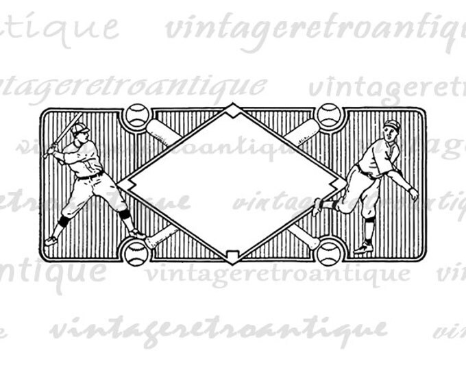 Vintage Baseball Diamond Printable Digital Download Baseball Players Graphic Image Antique Clip Art Jpg Png Eps HQ 300dpi No.4303