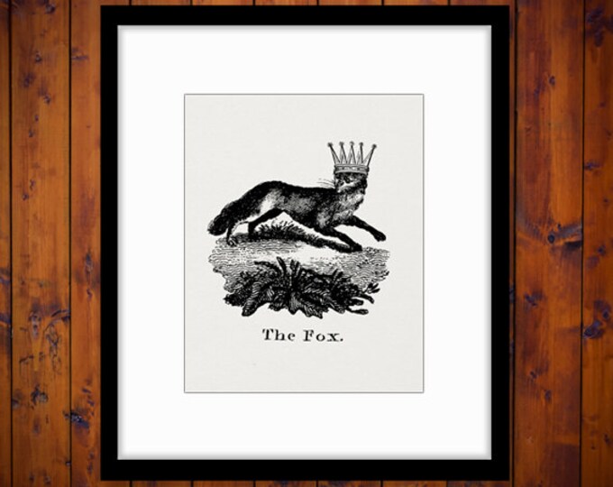 Fox with Crown Digital Image Download Antique Animal Artwork Printable Graphic T-Shirts Jpg Png Eps HQ 300dpi No.1068