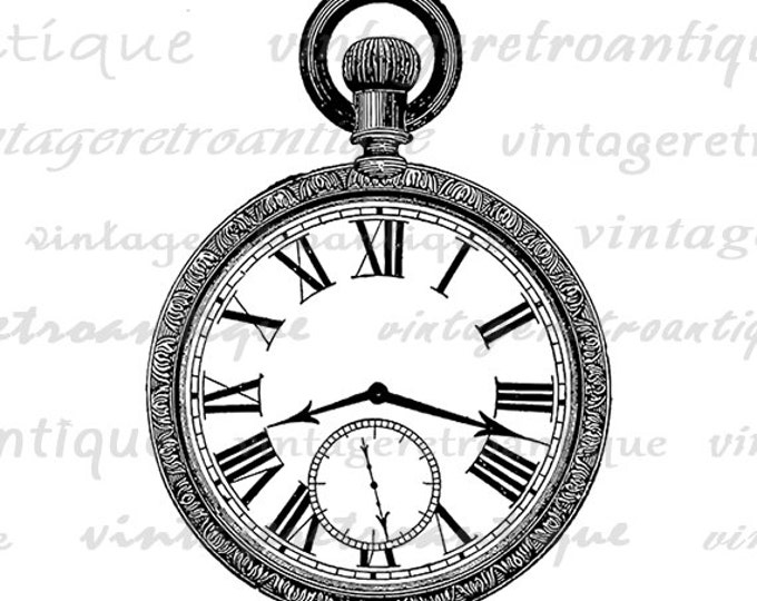 Engraved Pocket Watch Image Digital Graphic Download Printable Antique Clip Art Jpg Png Eps HQ 300dpi No.1841