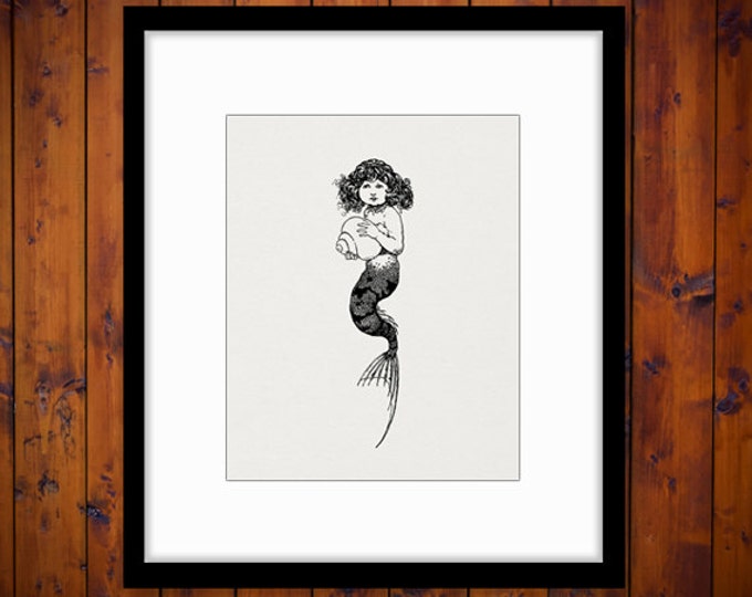 Mermaid Girl Printable Image Graphic Download Digital Illustration Antique Clip Art Jpg Png Eps HQ 300dpi No.3785