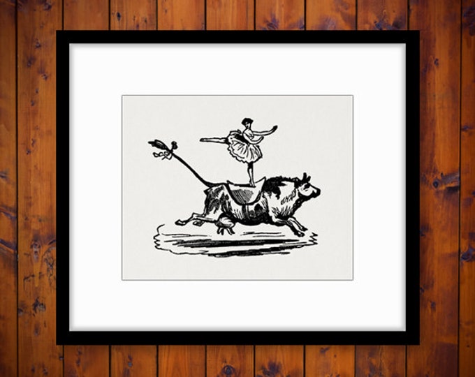 Printable Image Ballerina on Cow Circus Graphic Digital Download Antique Clip Art Jpg Png Eps HQ 300dpi No.2105