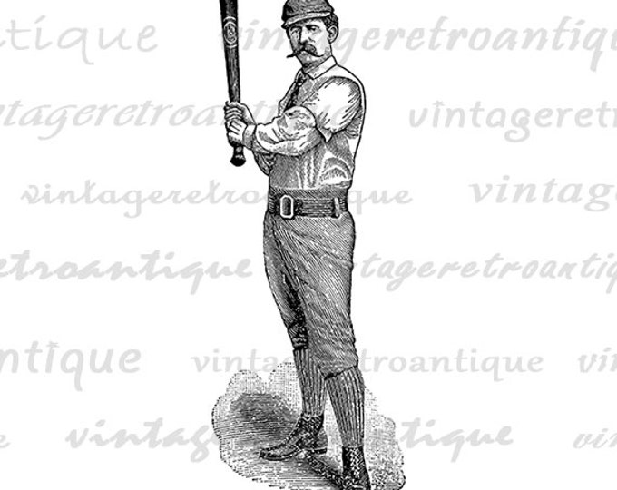 Printable Graphic Antique Baseball Player Image Sports Download Digital Vintage Clip Art Jpg Png Eps HQ 300dpi No.4155