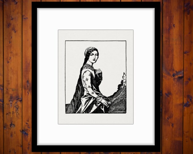 Printable Graphic Medieval Damsel Woman Lady Image Download Digital Vintage Clip Art Jpg Png Eps HQ 300dpi No.2826