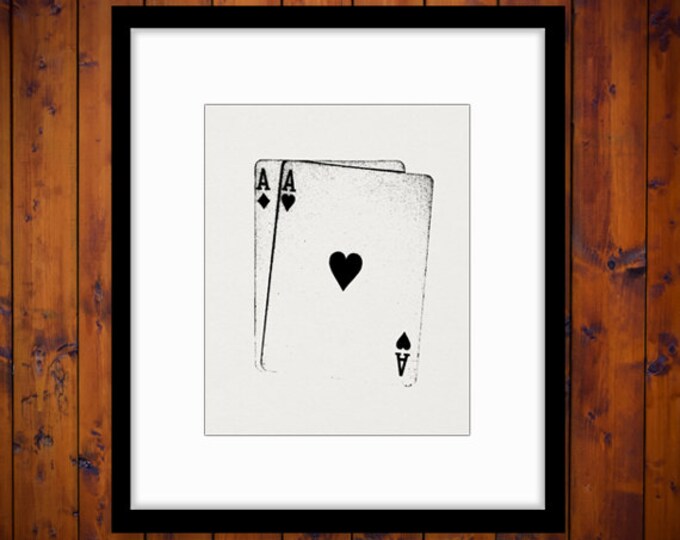 Pair of Aces Printable Graphic Download Poker Digital Image Vintage Clip Art Jpg Png Eps HQ 300dpi No.2007