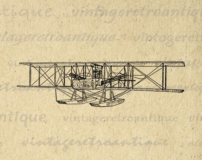 Digital Image Seaplane Printable Vintage Airplane Graphic Biplane Illustration Download Antique Clip Art Jpg Png Eps HQ 300dpi No.959