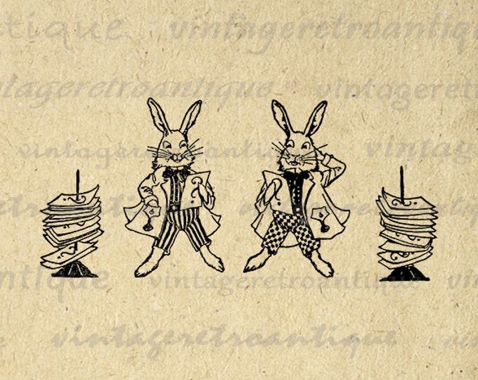 Riddle Rabbits Printable Image Graphic Bunny Cartoon Download Digital Vintage Clip Art Jpg Png Eps HQ 300dpi No.3488