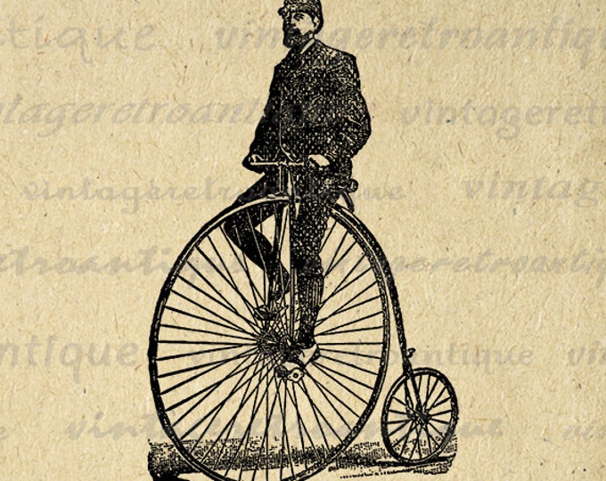 Digital Graphic Vintage High Wheel Bicycle with Rider Image Velocipede Bike Printable Download Jpg Png Eps HQ 300dpi No.4298