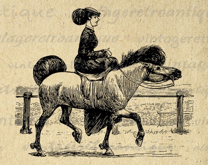 Digital Old Fashioned Woman Riding Horse Image Graphic Printable Download Vintage Clip Art Jpg Png Eps HQ 300dpi No.2928