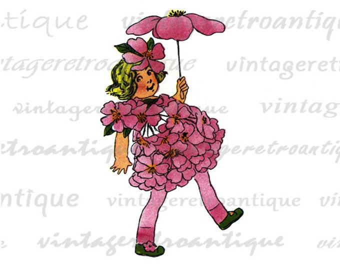 Digital Graphic Bouncing Betty Flower Children Image Girl Printable Download T-Shirts HQ 300dpi No.077