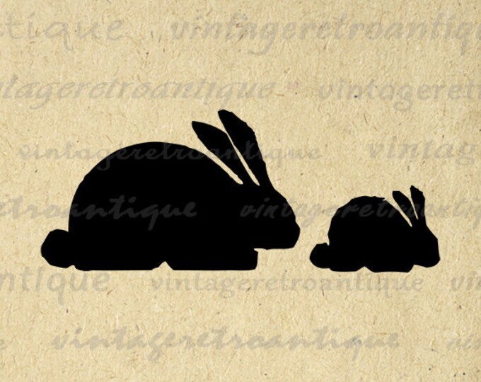 Digital Printable Rabbits Silhouette Graphic Rabbits Image Cute Bunny Download Antique Clip Art for Transfers Printing etc HQ 300dpi No.4678