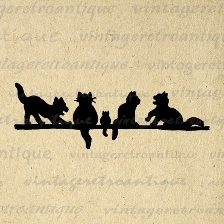 Cat Silhouettes Digital Printable Image by VintageRetroAntique