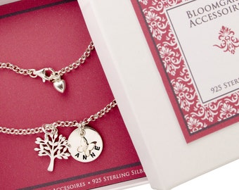 Name bracelet with tree of life and ENGRAVED 925 Silver