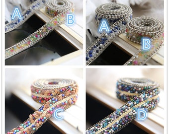 Colourful Fake Pearl Beaded Lace Trim Vintage Mesh Fabric Paillette Lace Beaded Pearl Trim Braid Lace Applique for sewing DIY making