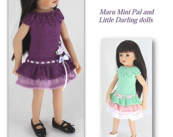 PDF Knitting pattern ANGELINA DRESS Fits 13 inch dolls (Maru Mini Pal, Little Darling )