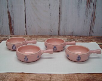 Set of 4 Cronin Pottery Pink Tulip Soup Crocks, Cameron City Pottery