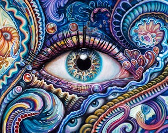Reflection One - Paper Print - by Morgan Mandala and Randal Roberts - Eye Psychedelic Visionary Art Poster 11in x 17in